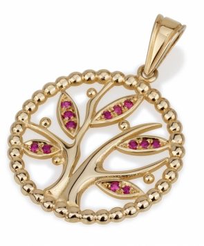 14k gold Tree of Live Pendant with Ruby