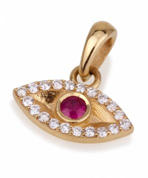 18k Gold Eye pendant with Ruby and Diamonds
