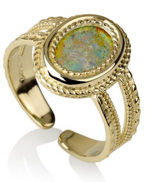14K Gold Ring with Roman Glass