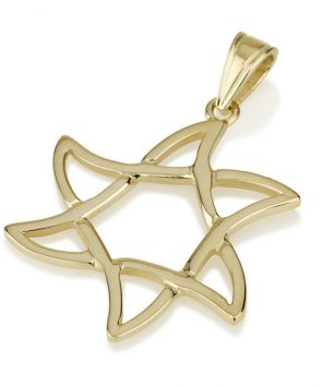 14K Gold Star of David Dove Pendant