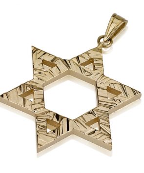 14K Gold Star of David Hammered Pendant