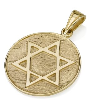 14K Gold Star of David Disc Pendant