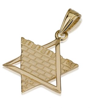 14K Gold Star of David Pendant with Western Wall  Motif