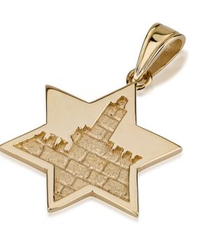 14K Gold Star of David Pendant with City of David