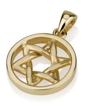 14K Gold Star of David Disc Pendant