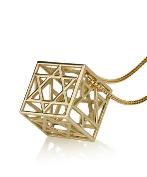 14K Gold Star of David Cube-Shaped Pendant