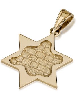 14K Gold Star of David Pendant with Western Wall  Motif