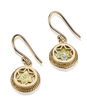 14K Gold Roman Glass Star Of David Earrings