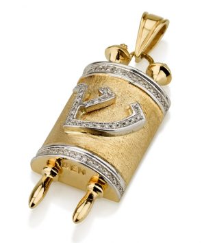 Deluxe 18K Torah Scrolll Pendant with Diamonds