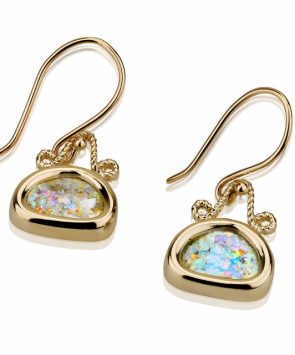 14K Gold Earrings With Roman Glass