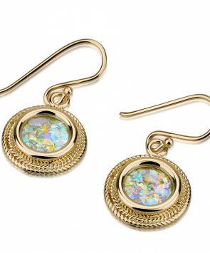 14K Gold Earrings With Roman Glass