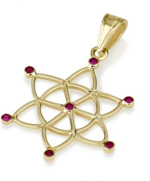 14K Gold Star of David Pendant with Rubies