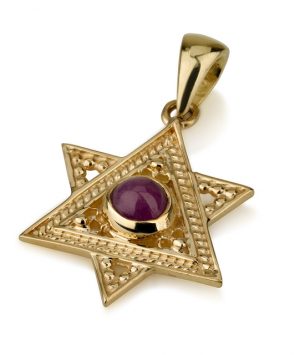 14K Gold Star of David Pendant with Ruby