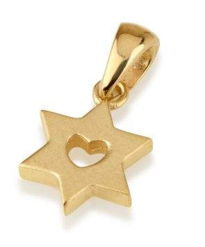 14K Gold Star of David and Heart Pendant