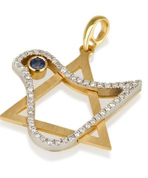 18k star of david pendant with sapphire stone and diamonds