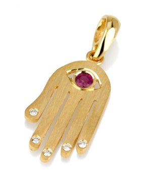 18k gold Hamsa pendant with Ruby and diamonds