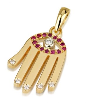 18k gold Hamsa pendant with Ruby and diamonds