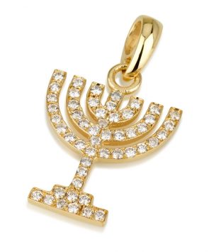 18k Menorah pendant with daimonds