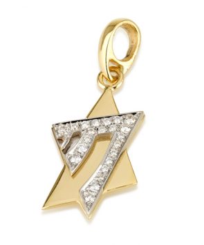 18k star of david and chai pendant with diamonds