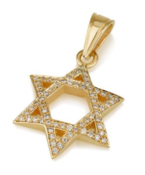 18K Gold star of David pendant with diamonds