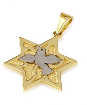 14k Gold Star of David Pendant with dove