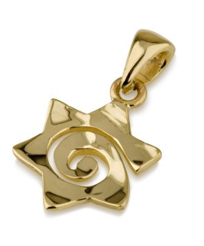 14k Gold Star of David Pendant in a snail shape
