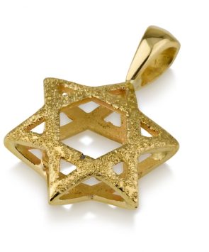 14k Gold Star of David inflated antique style Pendant