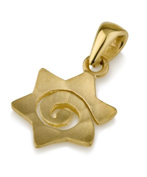14k Matt Gold Star of David Snail shape Pendant