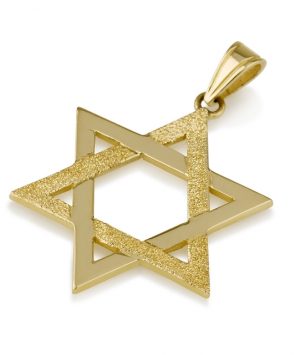 14k Gold Star of David Pendant combined matte and shiny