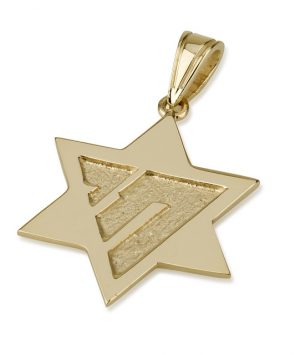 14k Gold Star of David Pendant with Chai