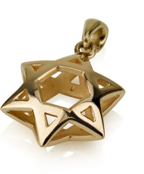 14k Gold Star of David 3D Pendant