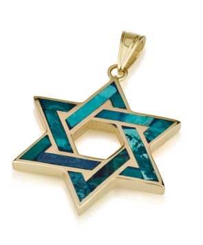 14k Gold Star of David Pendant with Eilat stone