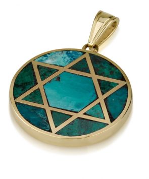 14k Gold Star of David Pendant  with Eilat stone