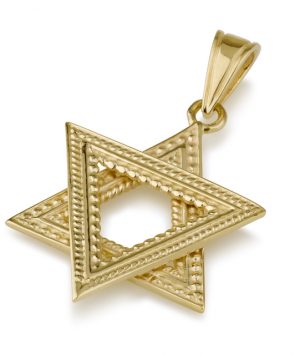 14k Gold Star of David Pendant with lace pattern