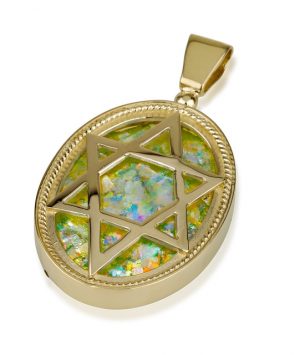 14k gold Roman Glass pendant with Star of David