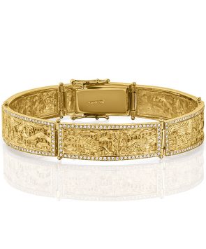 Deluxe 18K gold Jerusalem bracelet with diamonds