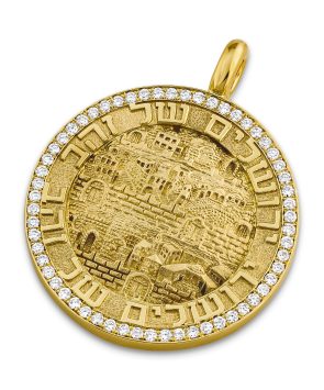 Deluxe 14K Gold Jerusalem Necklace Set with Diamonds