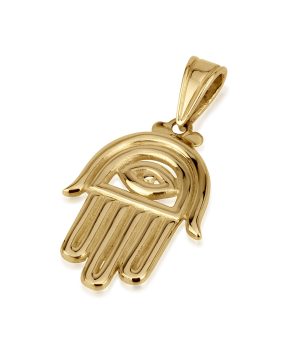 14k Gold Hamsa Pendant with Evil Eye